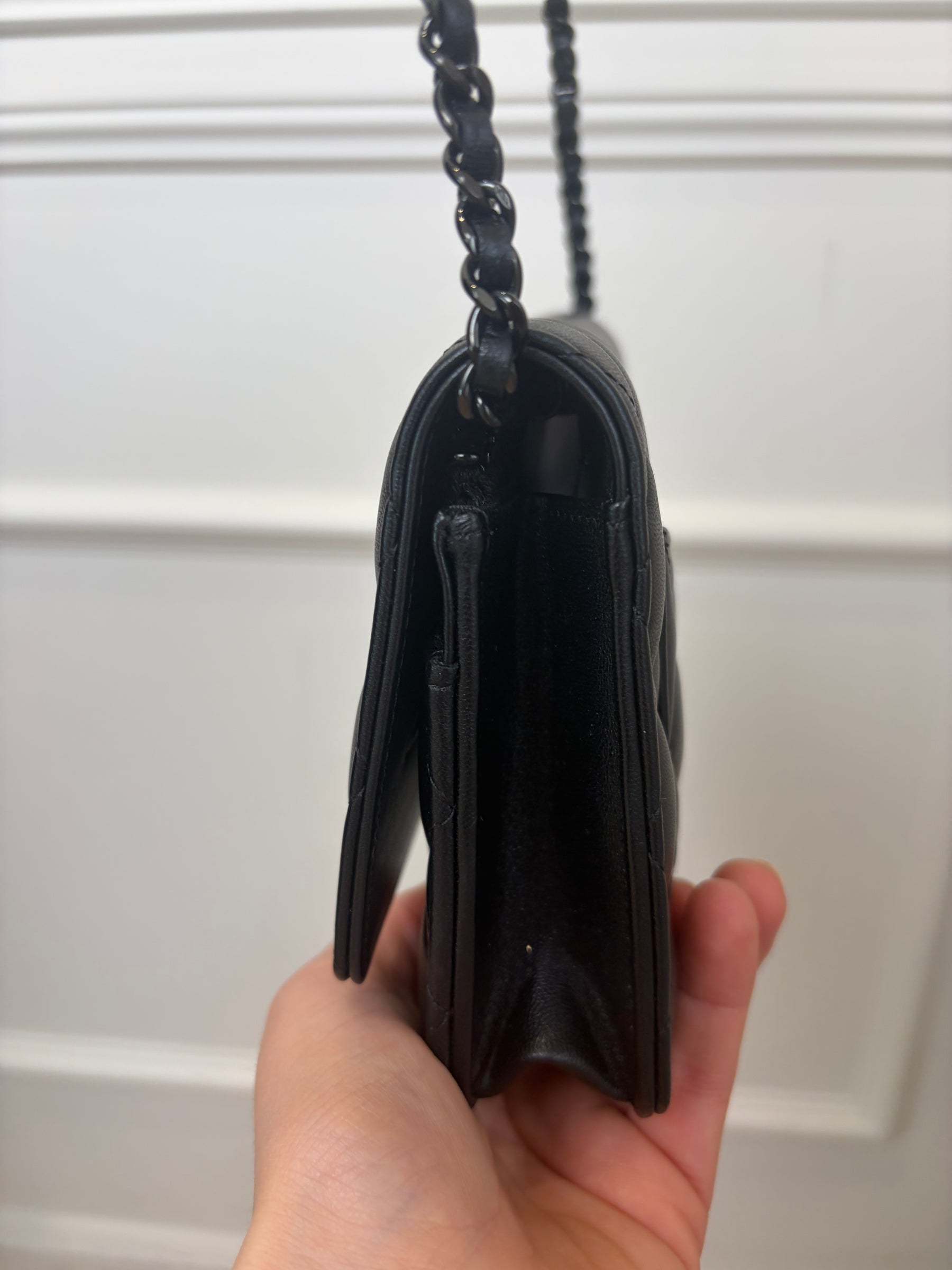 Chanel Black Lambskin Leather Wallet on Chain with Black Hardware