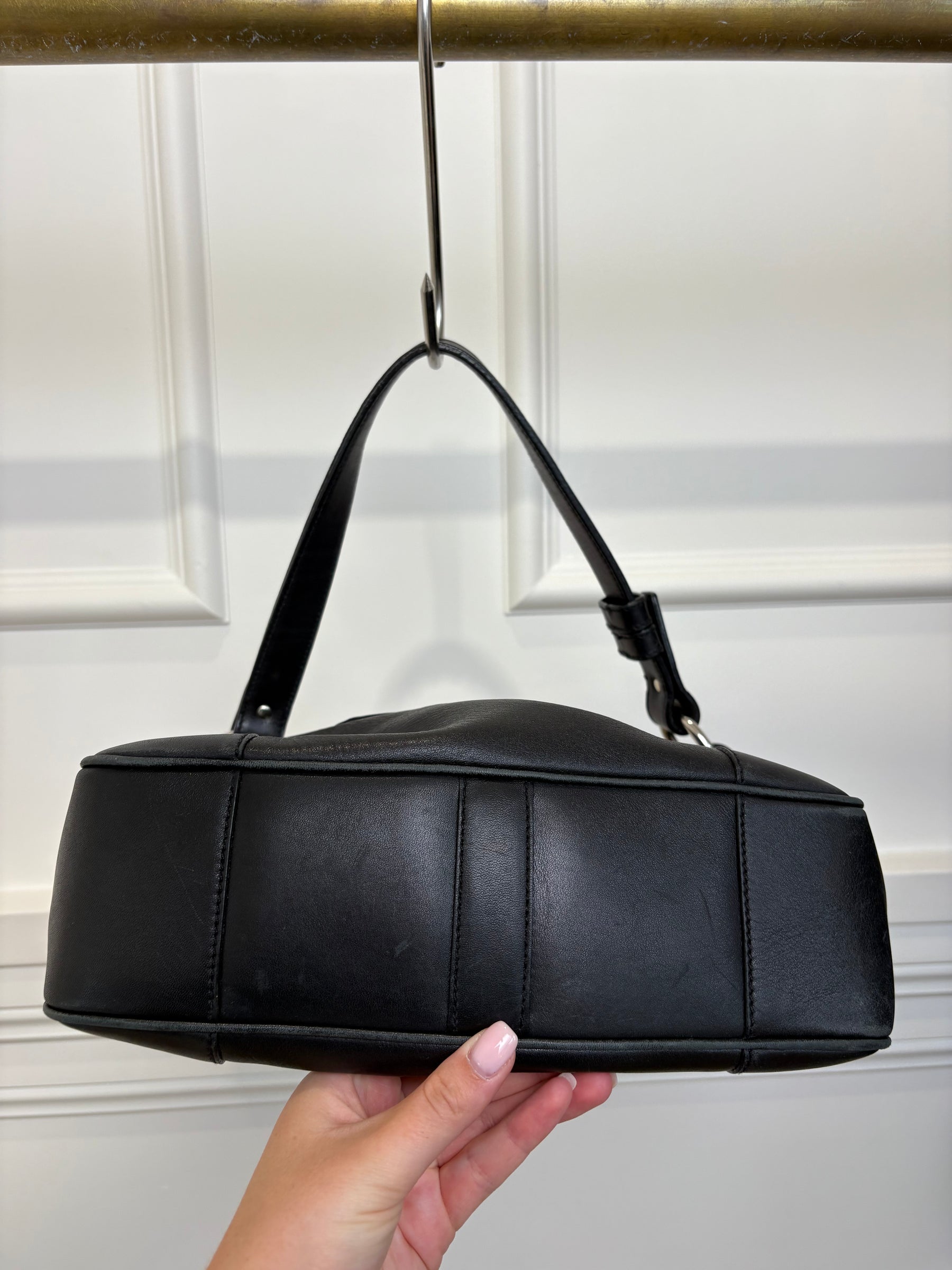 Ralph Lauren Vintage Black Leather Silver Stirrup Shoulder Bag