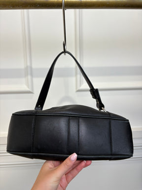 Ralph Lauren Vintage Black Leather Silver Stirrup Shoulder Bag