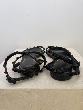 Valentino Garavani Black Leather Rockstud Sandals, 37