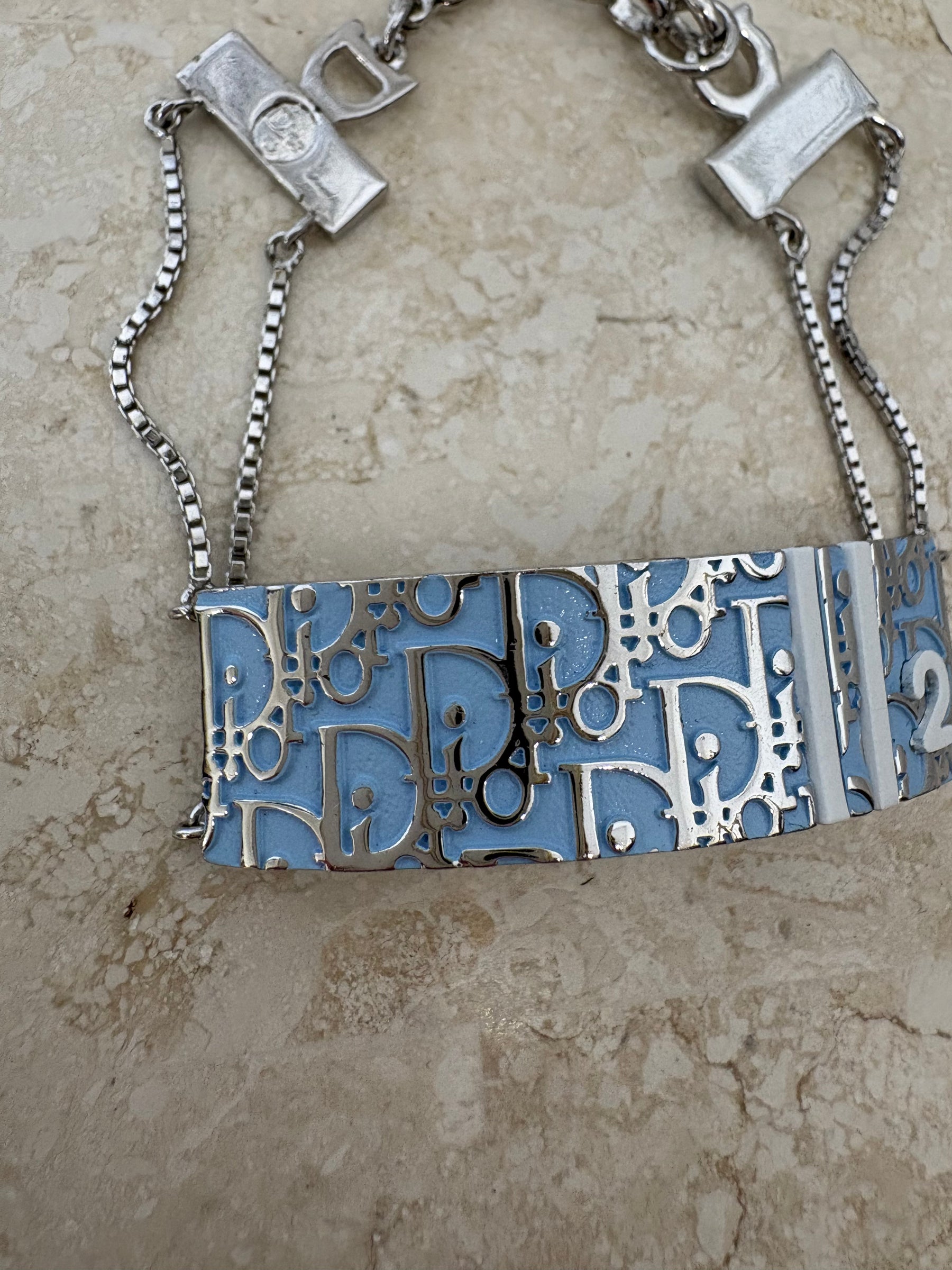 Dior Blue and Silver Oblique Logo Bracelet