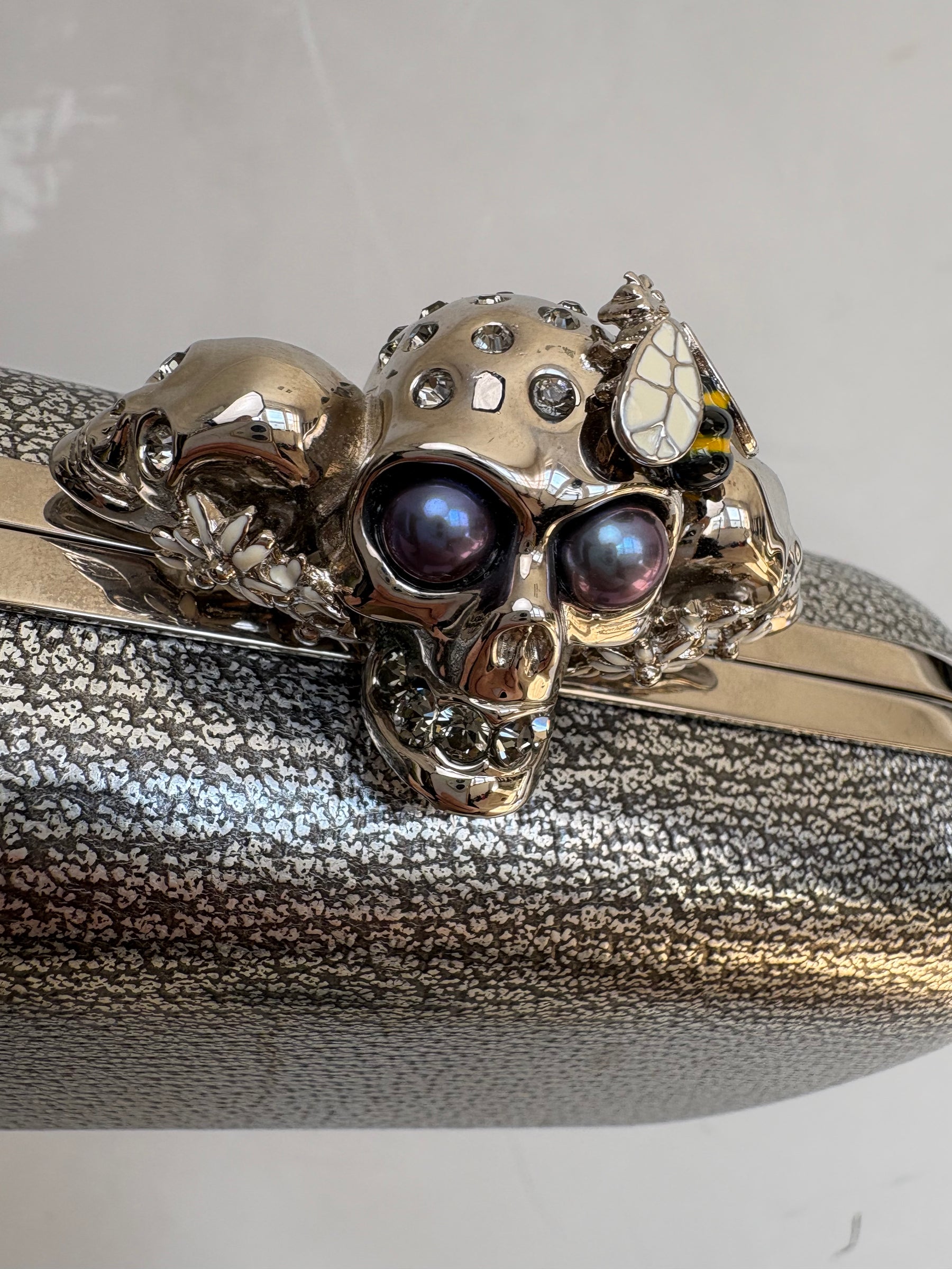 Alexander McQueen Silver Leather Skull Clutch