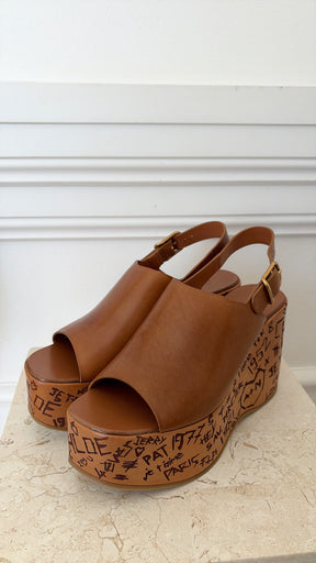 Chloé Maxime Leather Platform Sandals Brown, 38