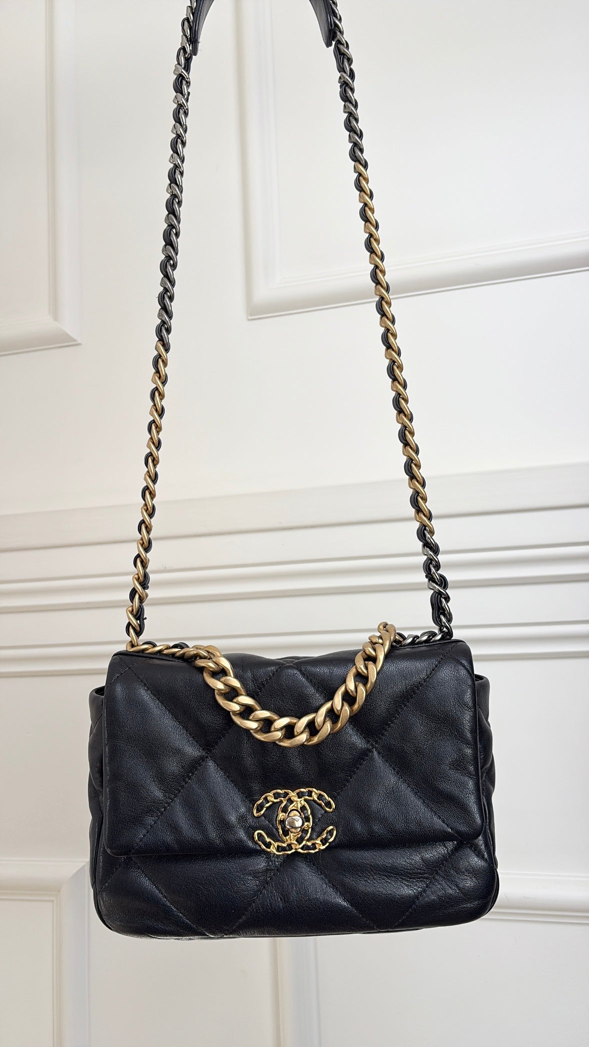 Chanel Black Leather Quilted 19 Bag