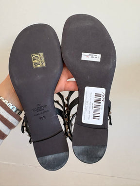 Valentino Garavani Black Leather Rockstud Caged Sandals, 36.5 C