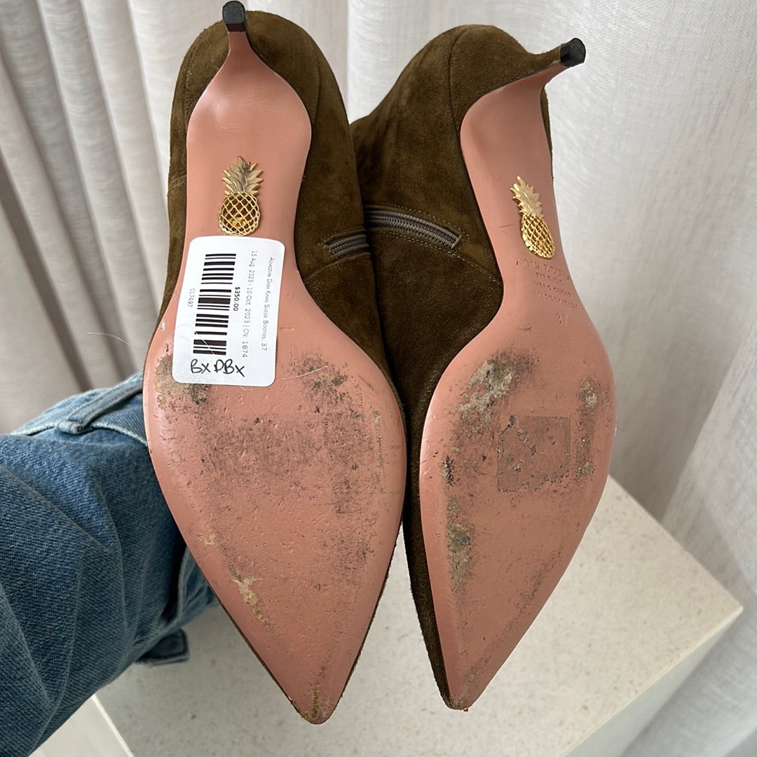 Aquazzura Dark Khaki Suede Booties, 37