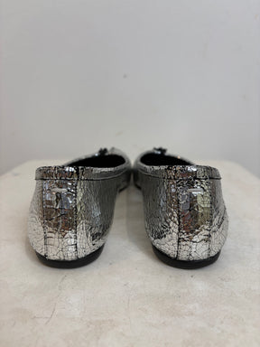 Maison Margiela Silver Crackled Leather Tabi Ballet Flats, 38