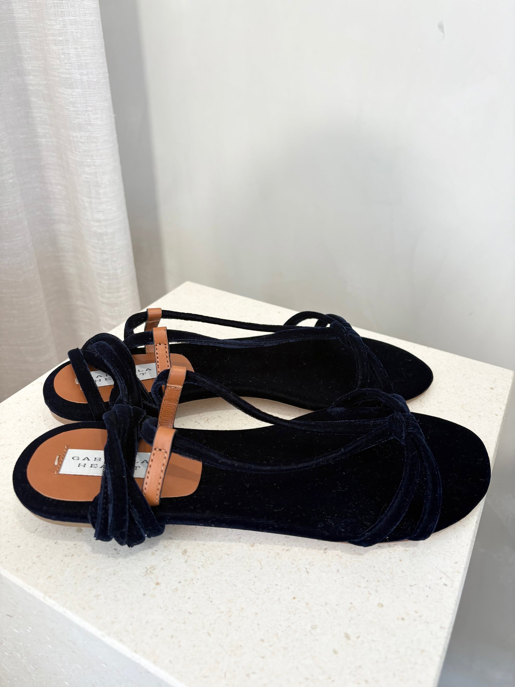 GABRIELA HEARST Navy Velvet Lace Lace Up Sandals, 39.5