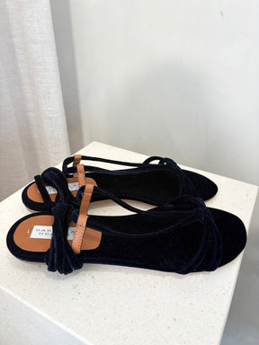 GABRIELA HEARST Navy Velvet Lace Lace Up Sandals, 39.5