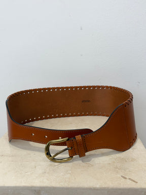 Isabel Marant Tan Leather Whipstitch Waist Belt, 80