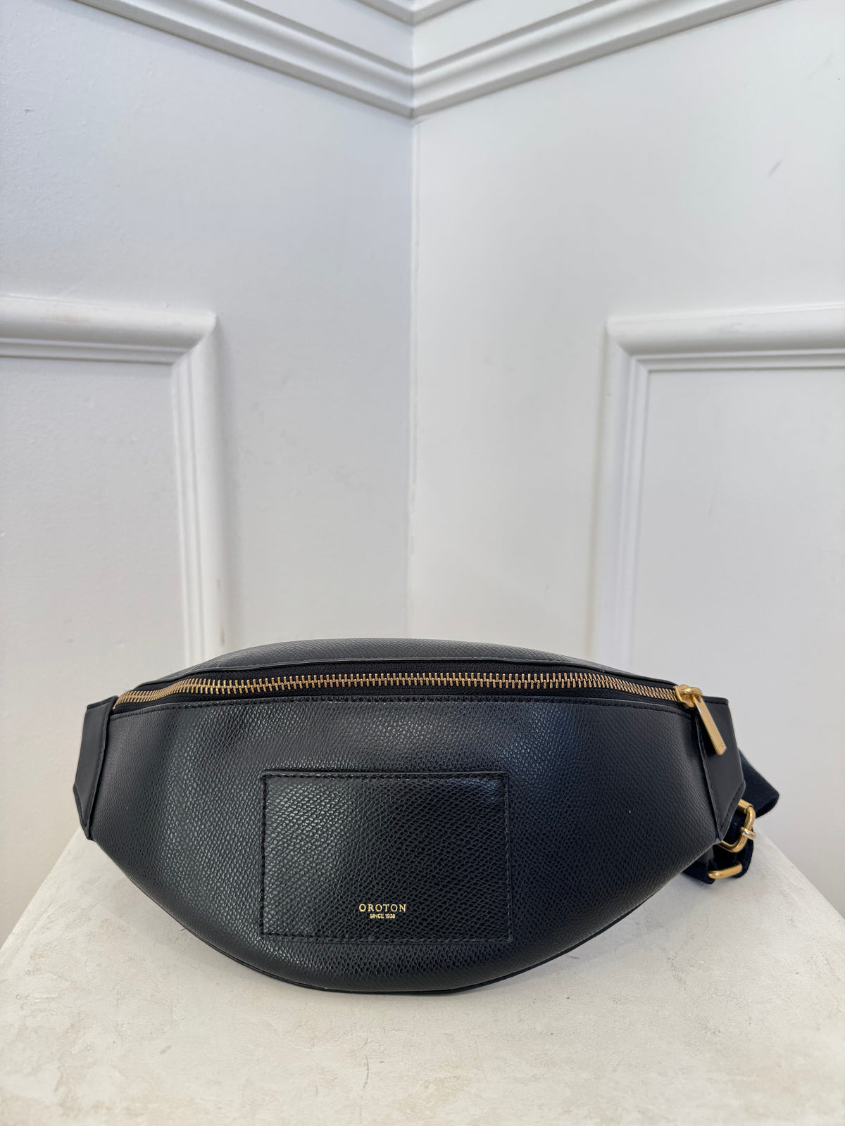 Oroton Black Leather Bum Bag