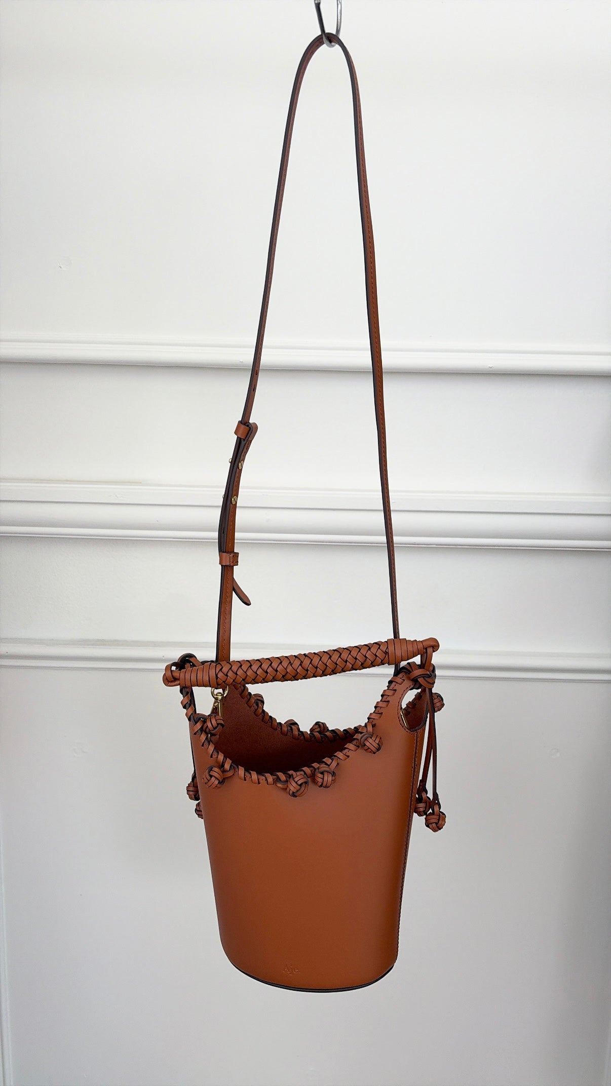 Aje Tan Leather Woven Trim Bucket Bag