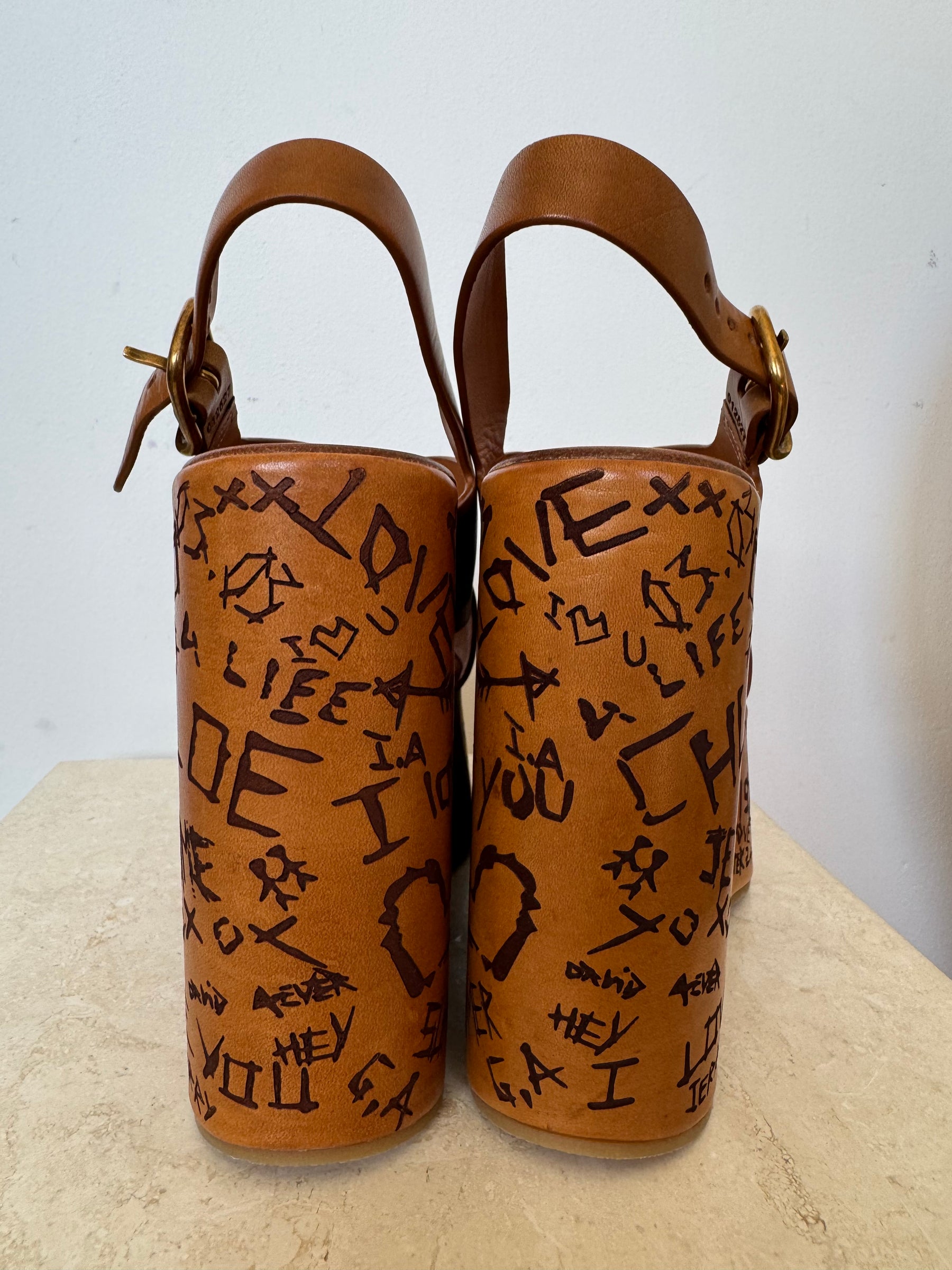 Chloé Tan Leather Maxime Platform Wedges, 38