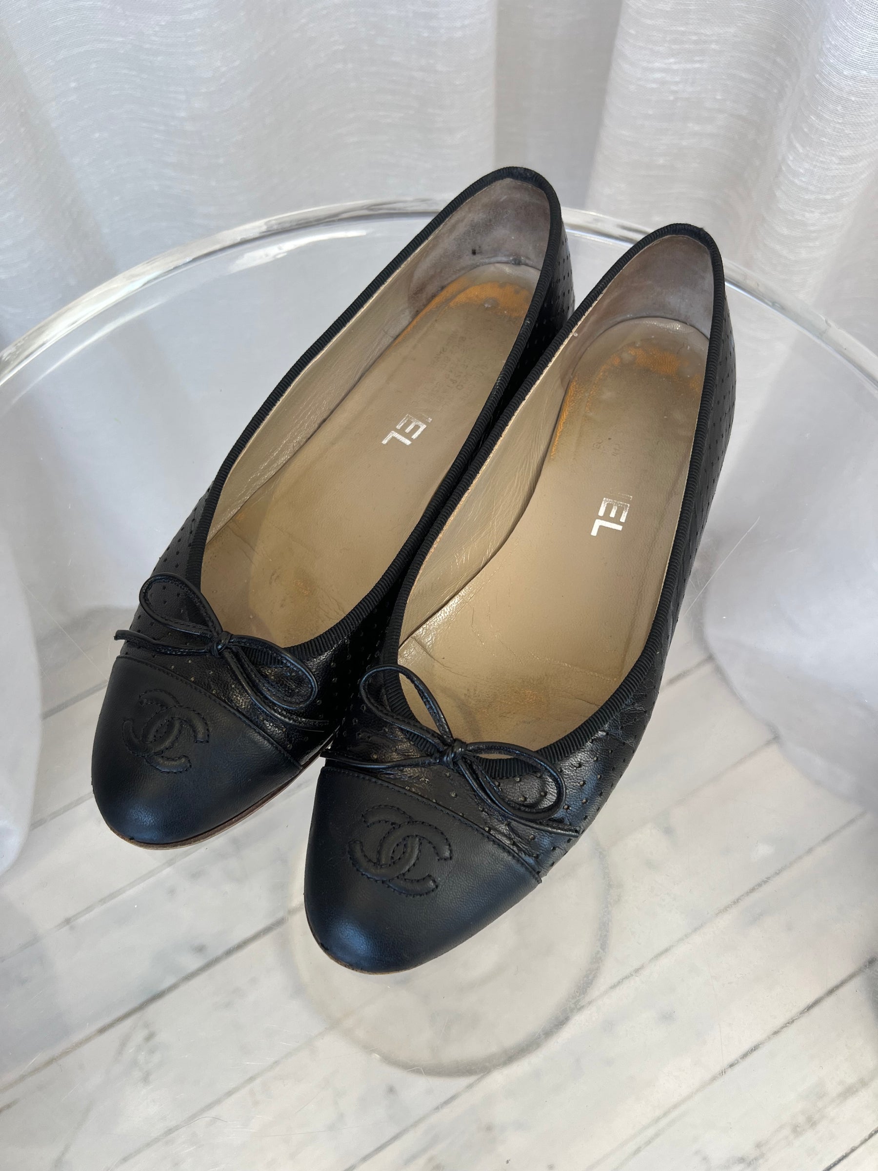 Chanel Black Perforated Ballet Flats, 39