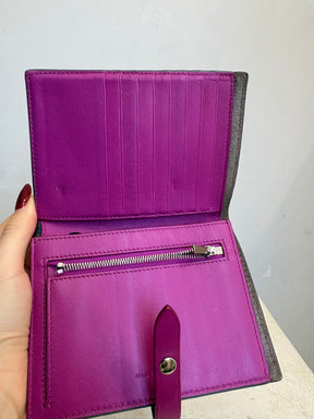 Celine Grey Grained Leather Flap Wallet with Magenta Interior