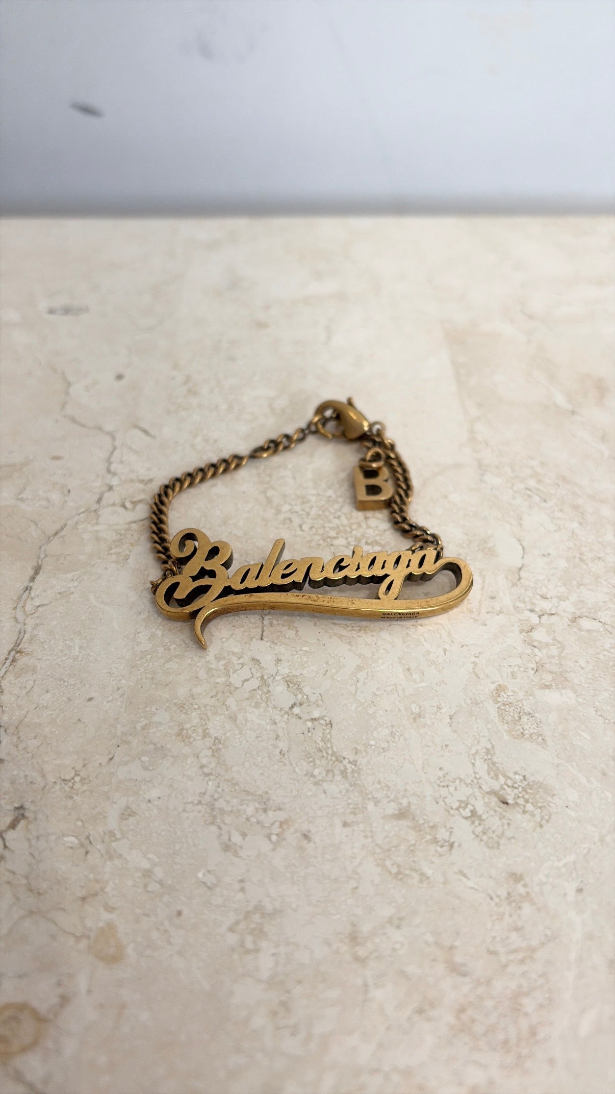 Balenciaga Gold Tone Logo Chain Bracelet