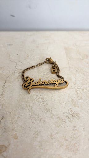 Balenciaga Gold Tone Logo Chain Bracelet
