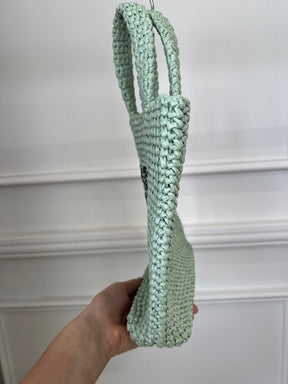 Prada Sage and Black Small Raffia Logo Tote