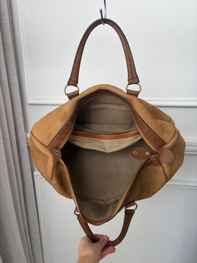 Dior Tan Nubuck Oblique Monogram Embossed Boston Bag