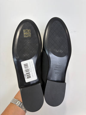 Chanel Black Leather Laced Slip on Flats, 37 C