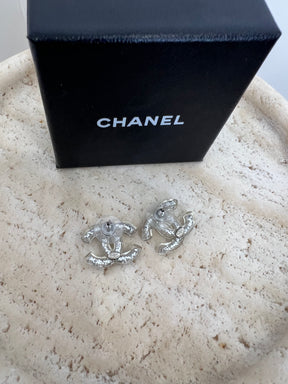 Chanel Clear Resin Beaded CC Logo Earrings