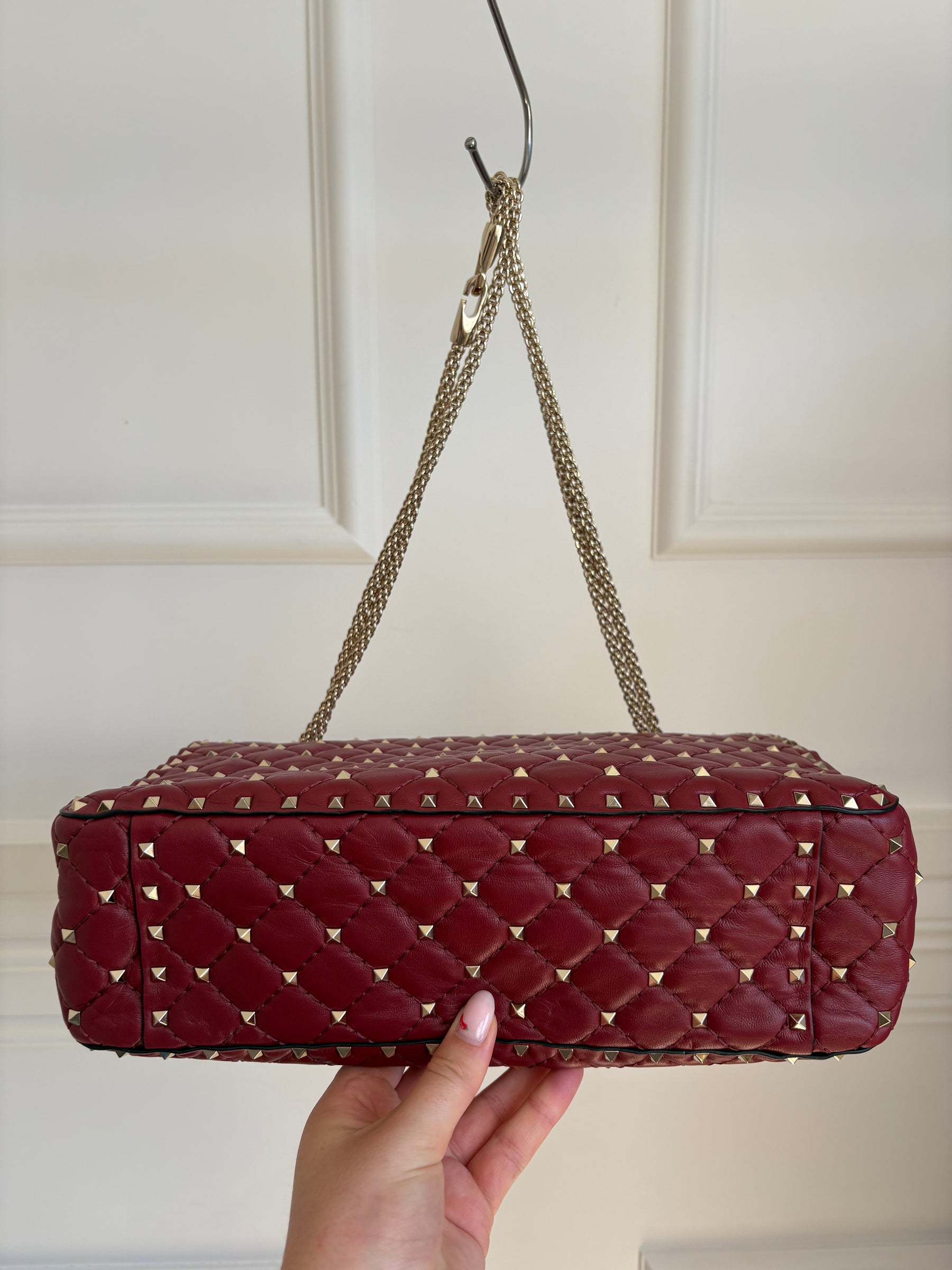 Valentino Garavani Red Leather Rockstud Chain Flap Bag