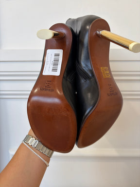 Ventements Black Leather Boots With Gold Tone Heel, 40