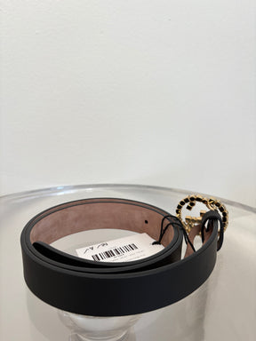 Gucci Black Leather Belt Gold GG, 85-34
