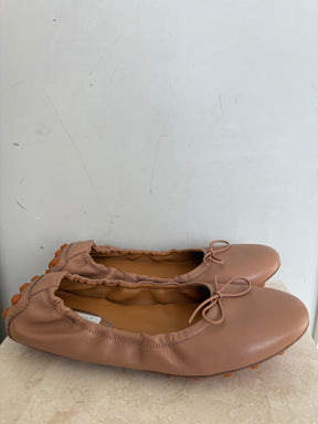 Tod's Blush Leather Ruched Ballet Flats, 40