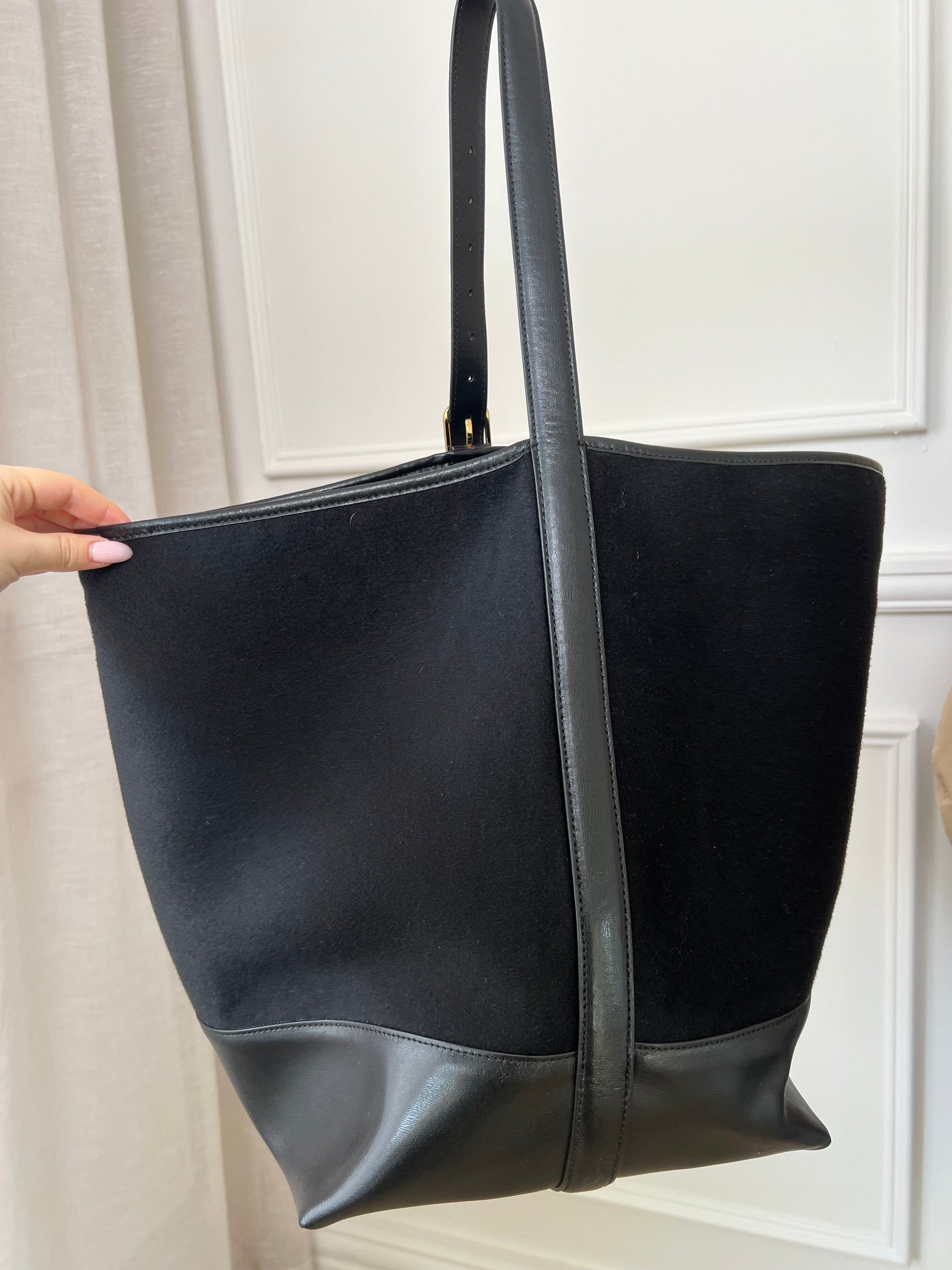 Totême Felt And Leather Belted Tote Black