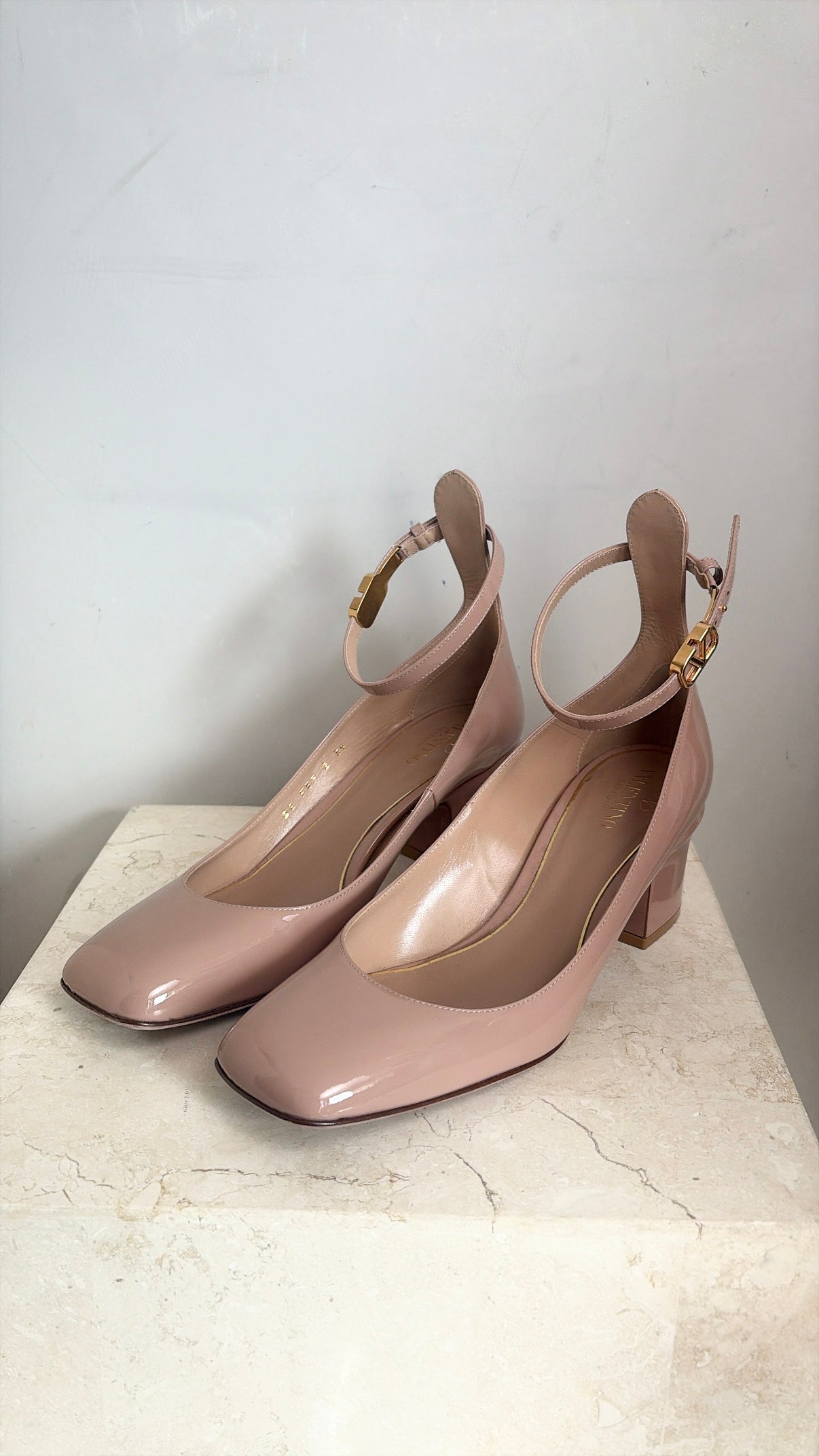 Valentino Garavani Beige Patent Leather Mary Janes, 39