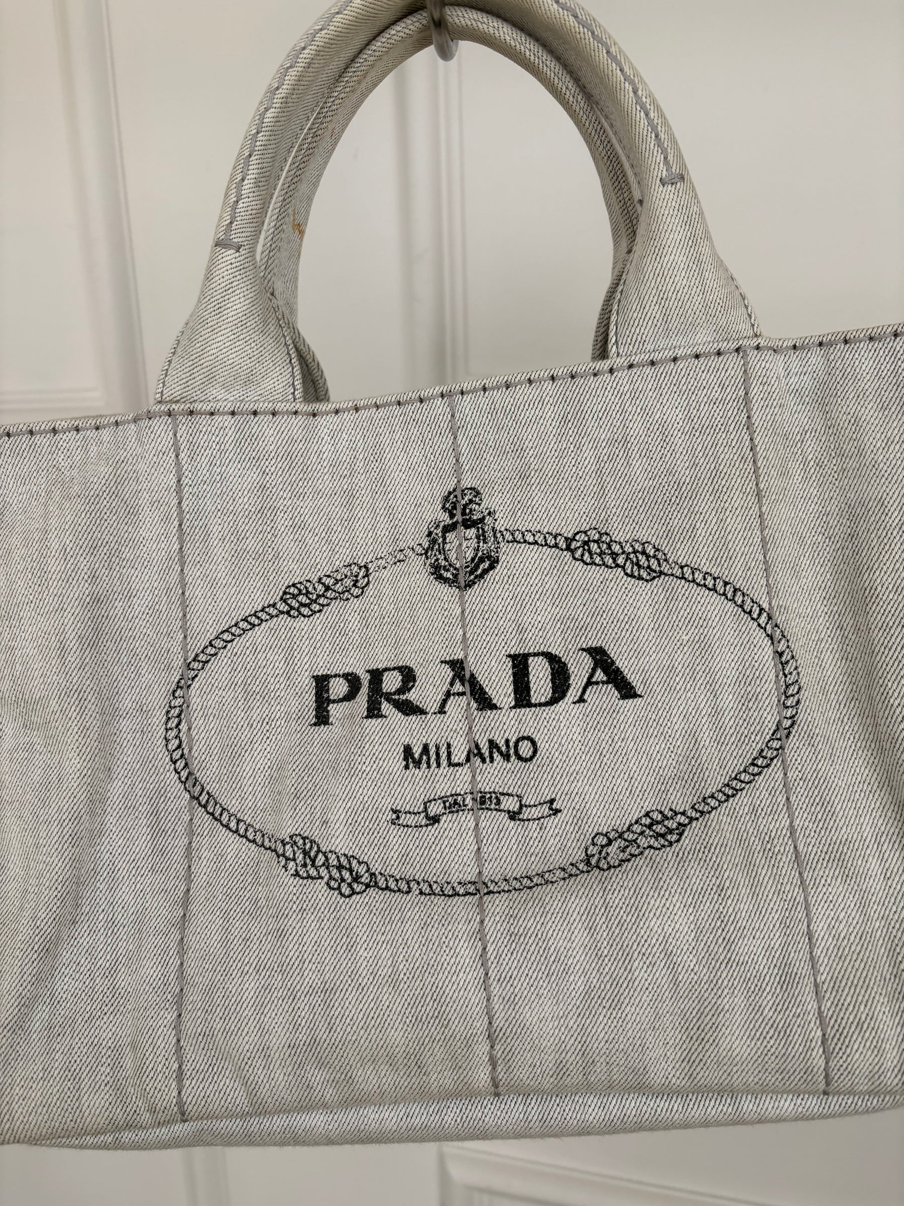 Prada Light Grey Denim Canapa Tote