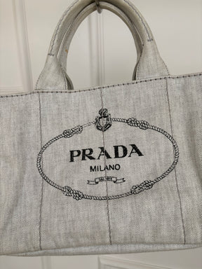 Prada Light Grey Denim Canapa Tote