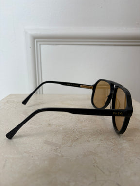 Gucci Black Yellow Lens Oversized Aviator Sunglasses