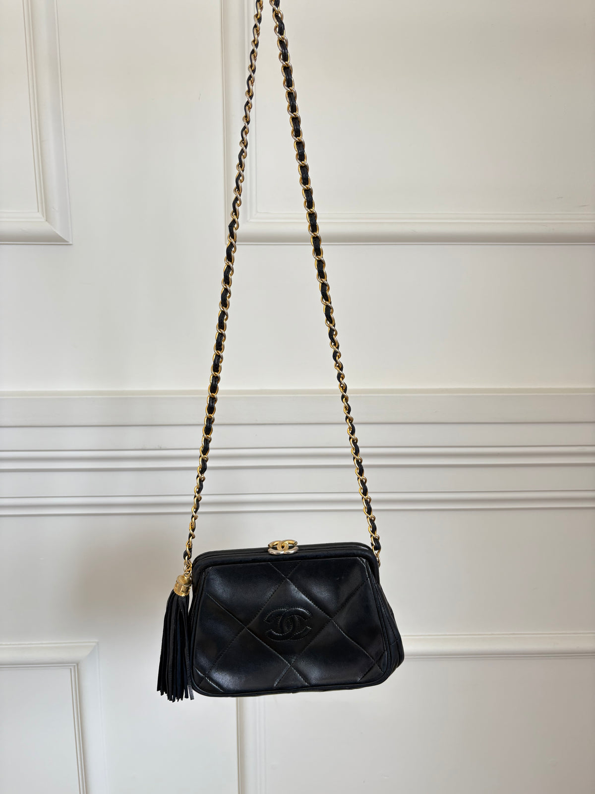 Chanel Clasp Tassel Evening Bag Chain Strap  Lambskin