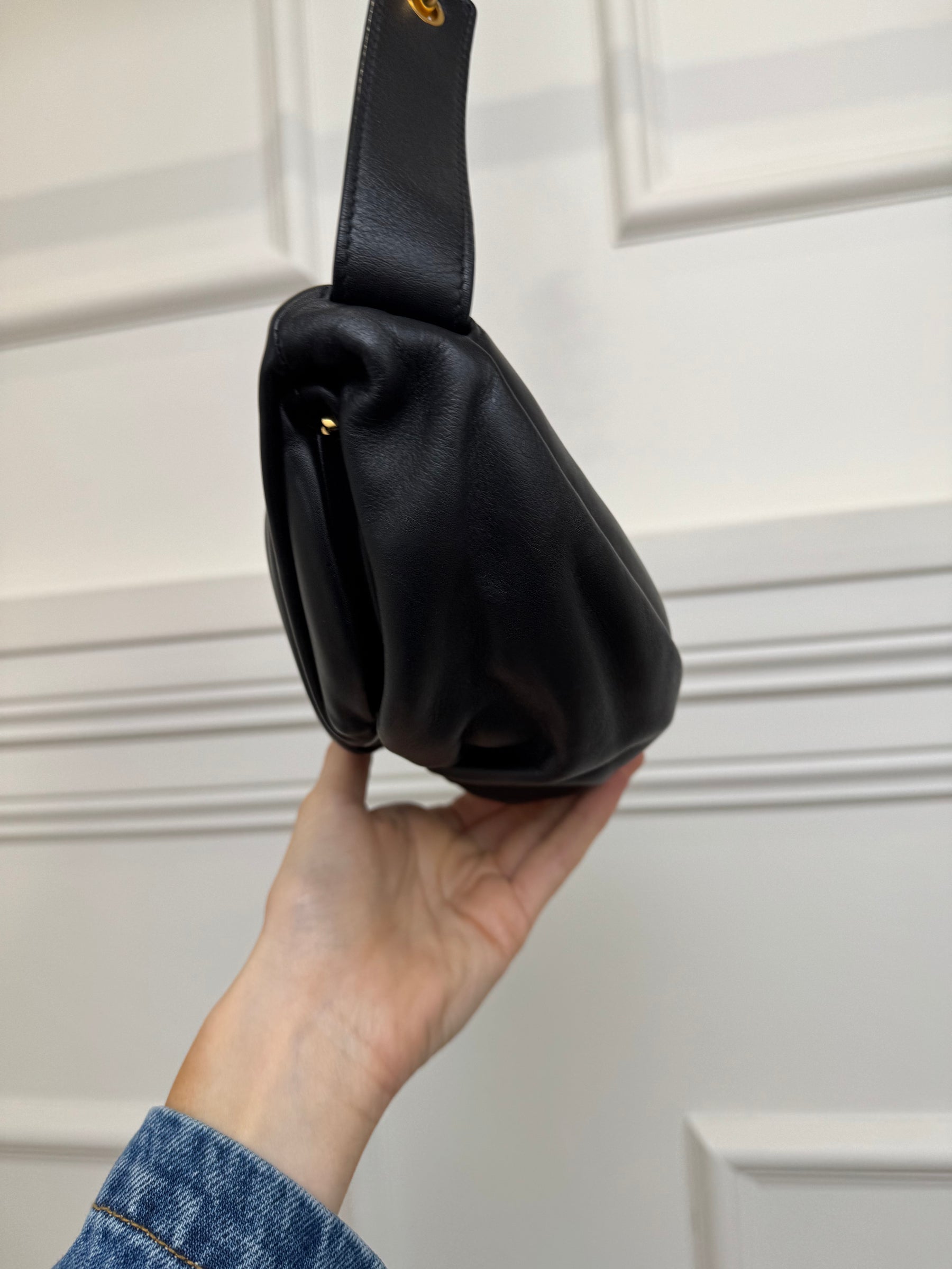 Bottega Veneta Black Leather Pouch Chain Belt Bag