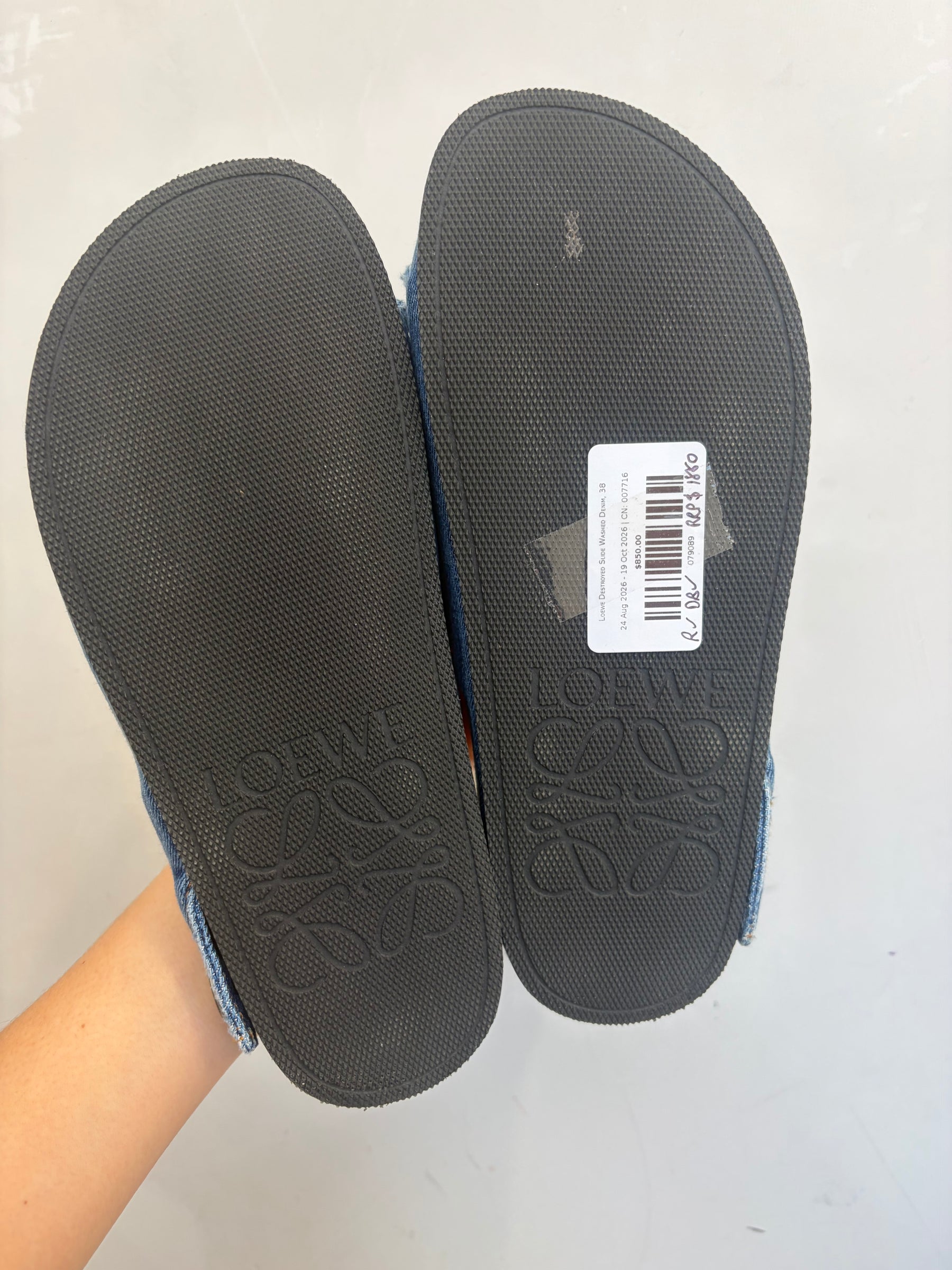 Loewe Destroyed Slide Washed Denim, 38