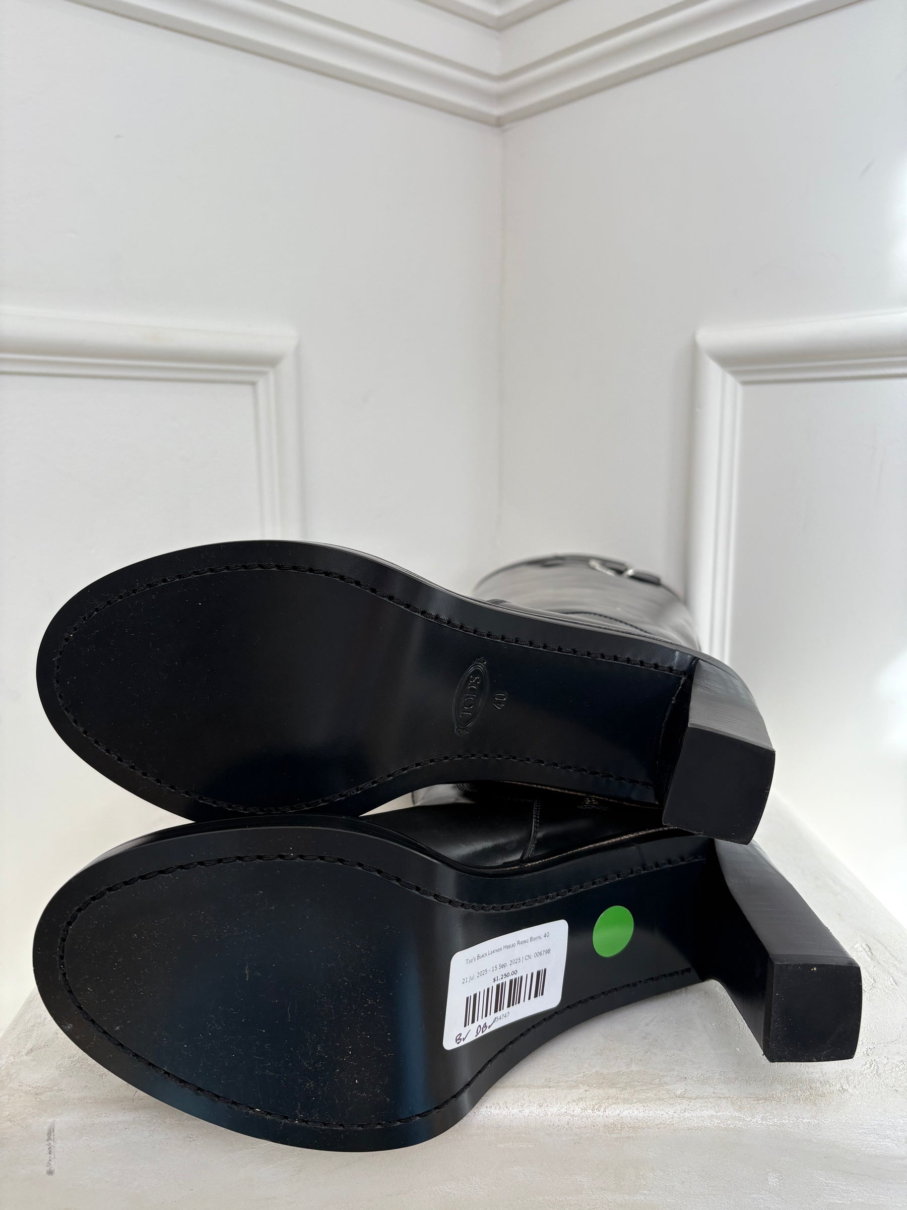 Tod's Black Leather Heeled Riding Boots, 40