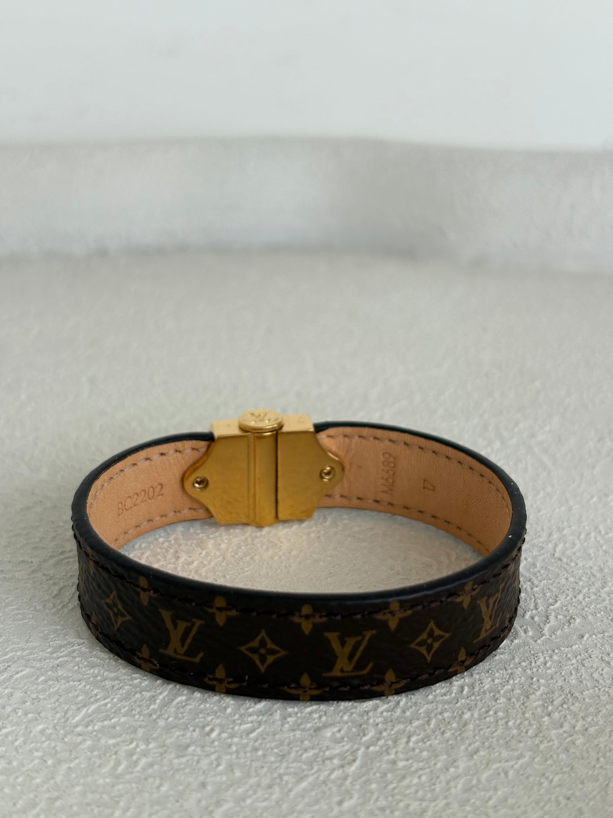 Louis Vuitton Canvas Monogram Logo Cuff Bracelet, 17