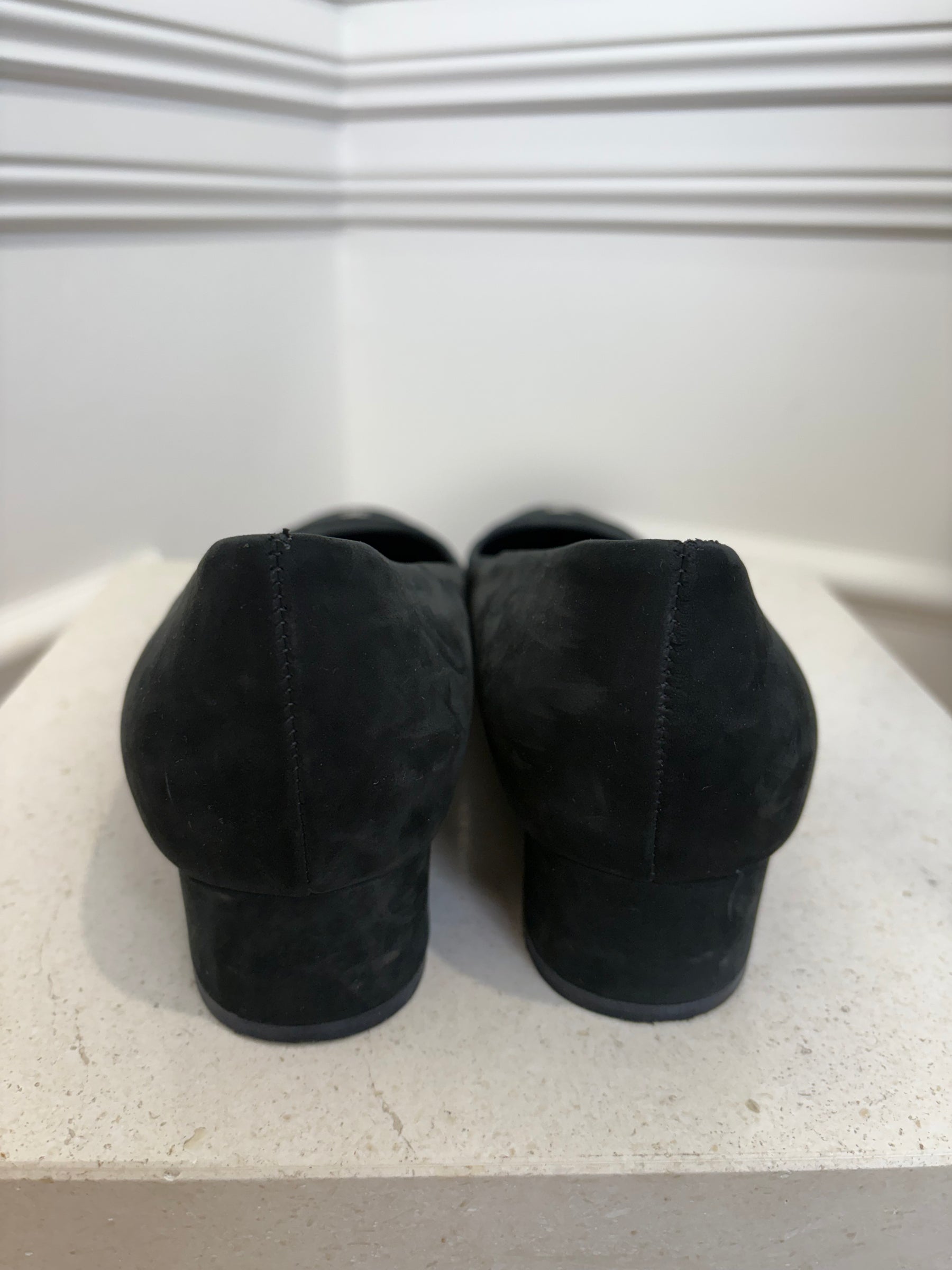 Chanel Black Suede Cap Toe Pumps, 39.5