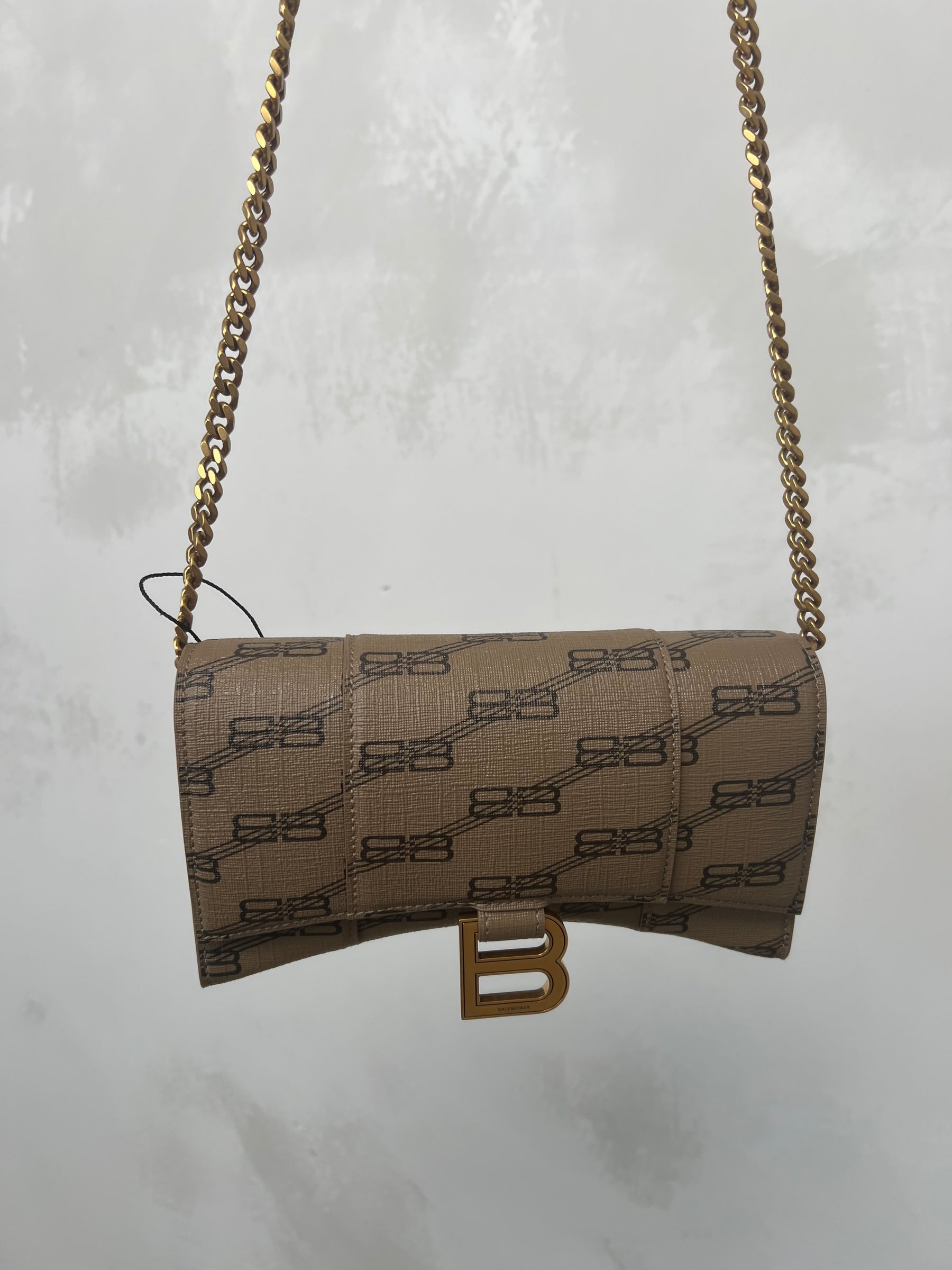 Balenciaga Taupe and Black Leather Monogram Hourglass Mini Bag