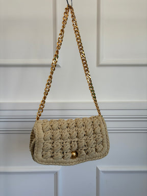 Bottega Veneta Beige Jersey Crochet Chain Bag