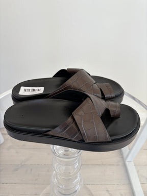 Camilla and Marc Brown Croc Embossed Leather Slides, 40