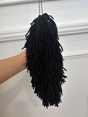 Christian Louboutin Black Suede Fringed Mini Crossbody Kisslock Pouch