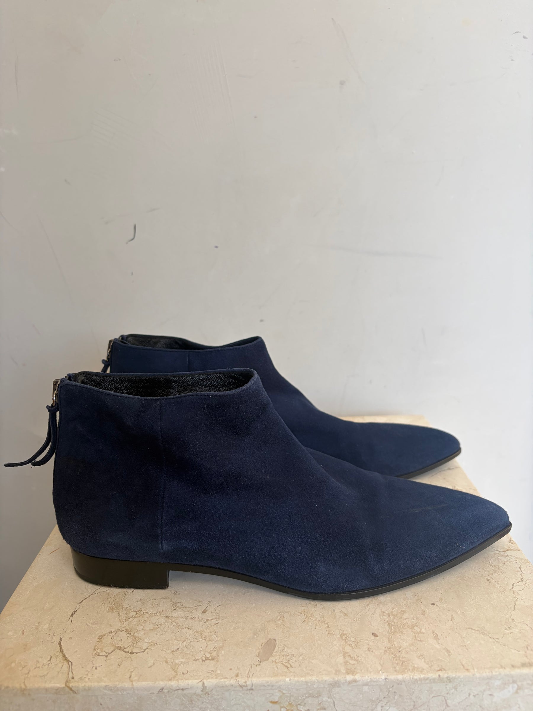 Miu Miu Navy Suede Pointed Ankle Boots, 37