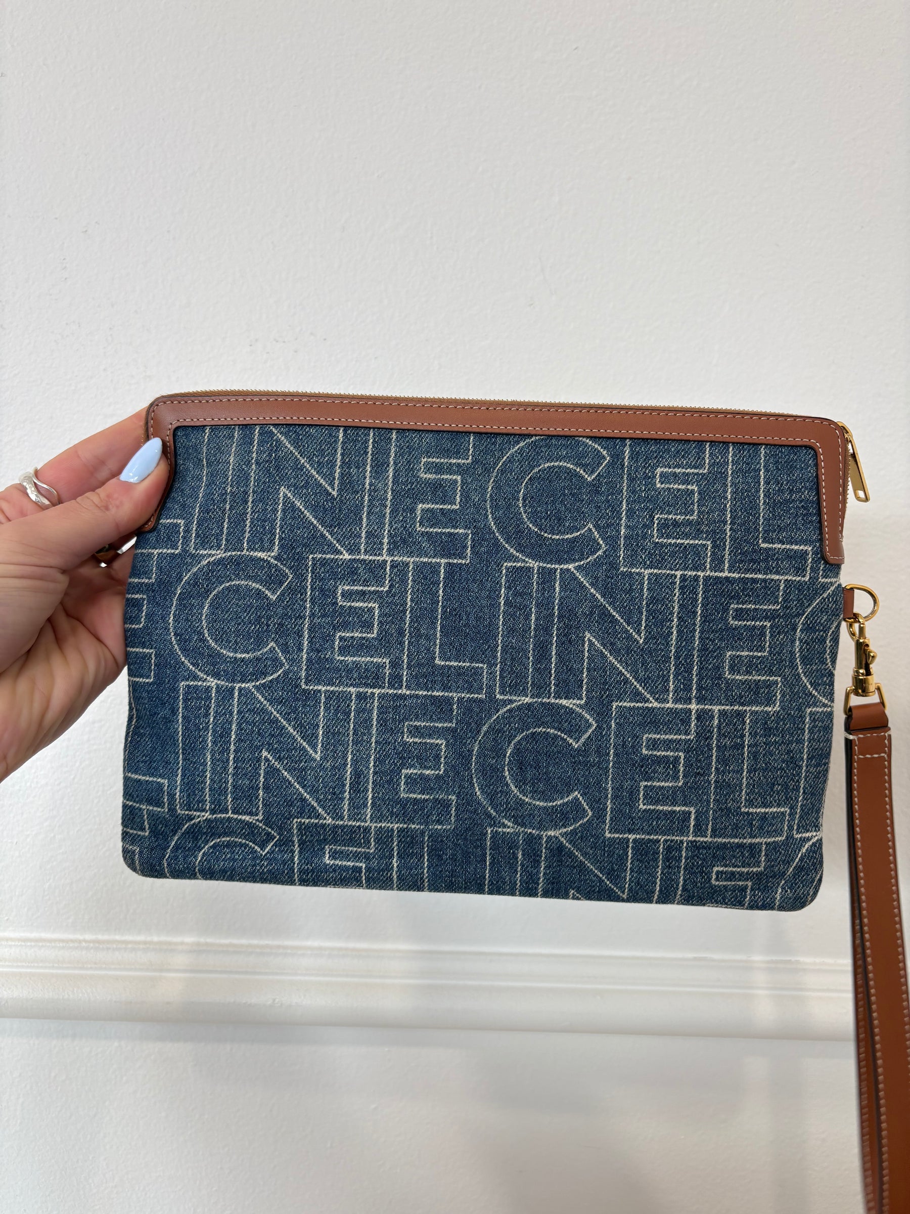 Celine Small Denim Pouch Clutch Bag Logo