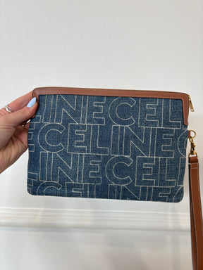 Celine Small Denim Pouch Clutch Bag Logo