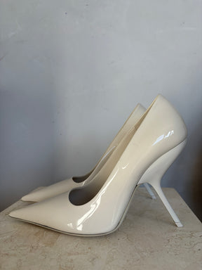 Salvatore Ferragamo Cream Patent Leather Pumps, 8