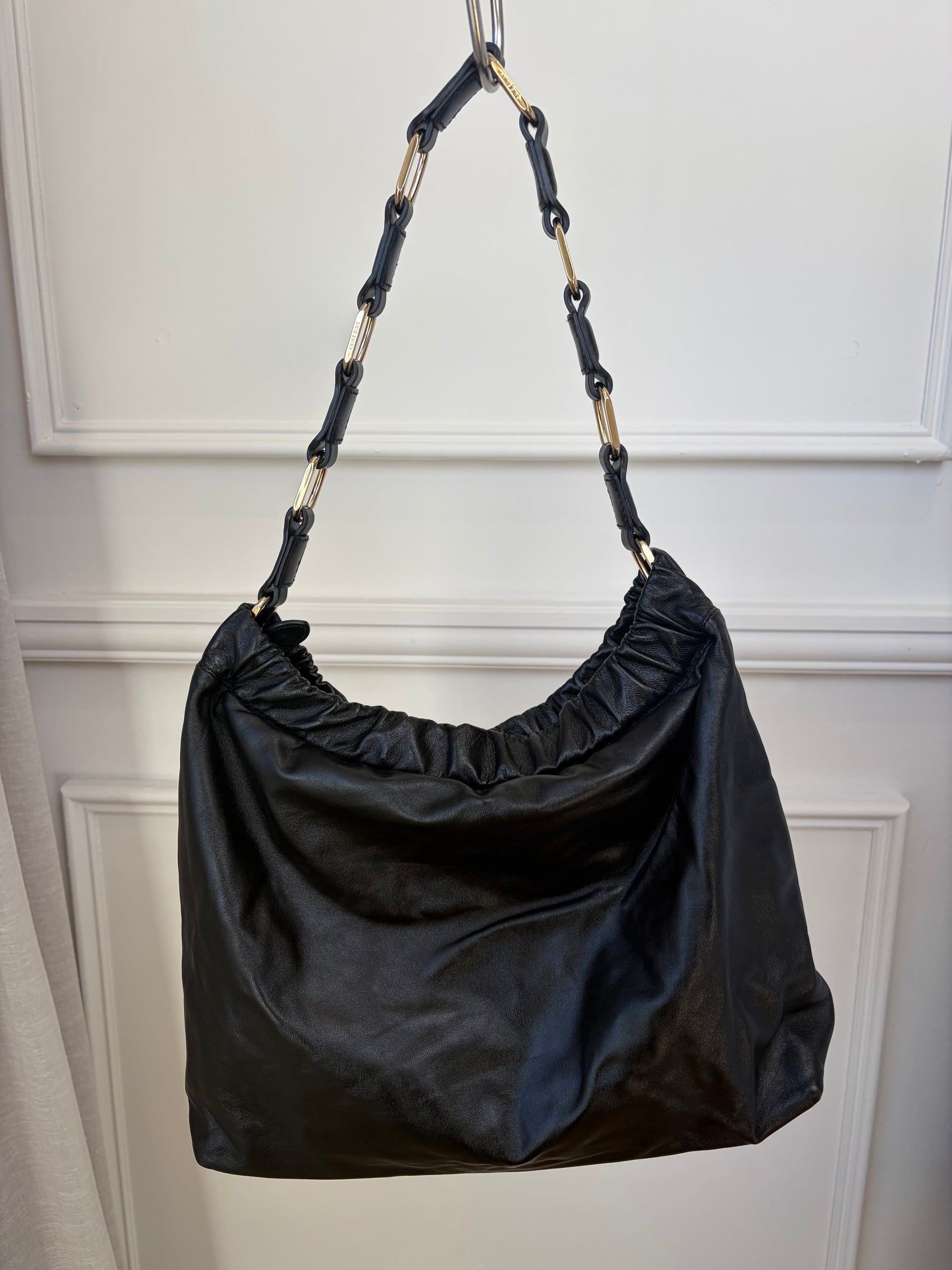 Anine Bing Black Leather Logo Shoulder Bag