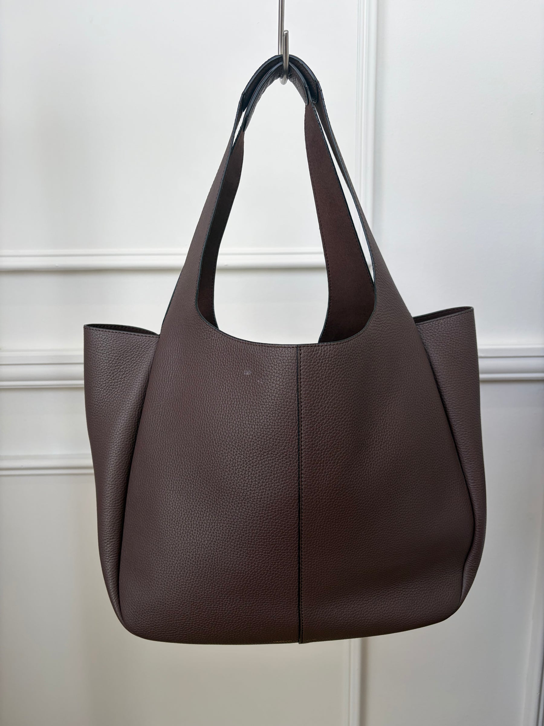 Oroton Chocolate Leather Oversized Tote Bag